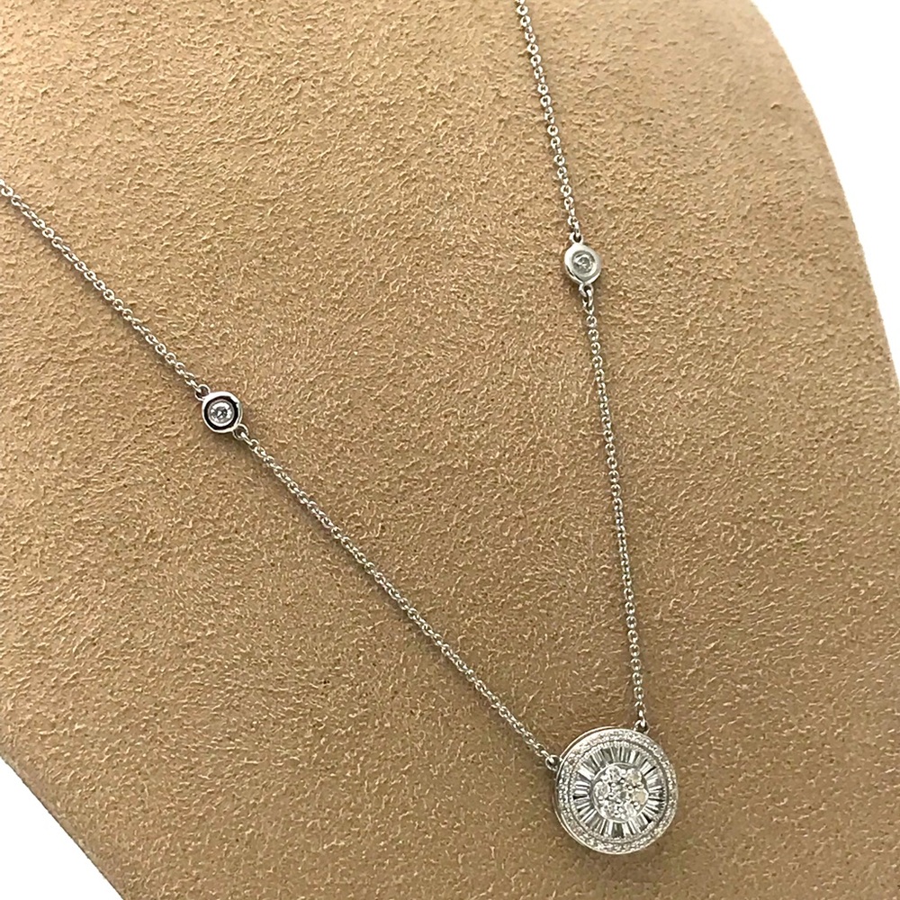 14kt WhiteGold.65cts(tw) Natural Round & Baguette Diamonds, Station Necklace 18”